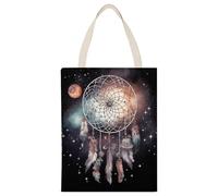 HETPLSD Reusable Canvas Tote Bag 17.7x13.8 Inch, Dream Catcher And Stars Shopping Bag Aesthetic Canvas Bags for Work, Gym
