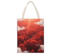 HETPLSD Reusable Canvas Tote Bag 17.7x13.8 Inch, Red Sun Forest Shopping Bag Aesthetic Canvas Bags for Work, Gym