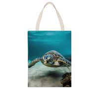 HETPLSD Reusable Canvas Tote Bag 17.7x13.8 Inch, Underwater Diving Sea Turtle Shopping Bag Aesthetic Canvas Bags for Work, Gym