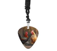 HETPLSD Rooster And Chicken Guitar Pick Necklace Titanium Steel Guitar Pick Pendant Cool Rock Music Necklace for Women Men