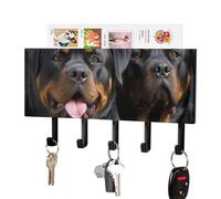 HETPLSD Rottweiler Wallpaper Key Holder for Wall, 5 Hooks Self Adhesive Key Rack with Mail Organizer, PU Leather Entryway Organizer for Keys, Wallet, Mudroom & Bathroom, 7.1"x4.3"
