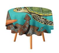HETPLSD Round Tablecloth 36x36in, Wrinkle-Resistant & Easy Clean Polyester Fabric, Indoor Outdoor Table Cover Vintage Ocean Turtle Starfish Table Cloth for Dining, Kitchen, Picnic, Party Decor