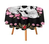 HETPLSD Round Tablecloth 50x50in, Wrinkle-Resistant & Easy Clean Polyester Fabric, Indoor Outdoor Table Cover White Skull & Pink Cherry Blossoms Table Cloth for Dining, Kitchen, Picnic, Party Decor
