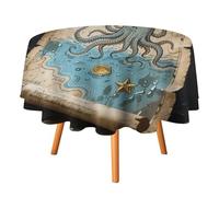 HETPLSD Round Tablecloth 50x50in, Wrinkle-Resistant & Easy Clean Polyester Fabric, Indoor Outdoor Table Cover Pirate Map Table Cloth for Dining, Kitchen, Picnic, Party Decor
