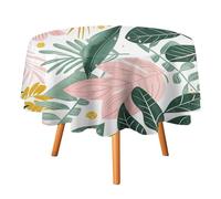 HETPLSD Round Tablecloth 50x50in, Wrinkle-Resistant & Easy Clean Polyester Fabric, Indoor Outdoor Table Cover Green Tropical Leaves Table Cloth for Dining, Kitchen, Picnic, Party Decor