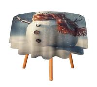 HETPLSD Round Tablecloth 70x70in, Wrinkle-Resistant & Easy Clean Polyester Fabric, Indoor Outdoor Table Cover Snowman in The Snow Table Cloth for Dining, Kitchen, Picnic, Party Decor