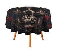 HETPLSD Round Tablecloth 70x70in, Wrinkle-Resistant & Easy Clean Polyester Fabric, Indoor Outdoor Table Cover Skull with Red Rose Table Cloth for Dining, Kitchen, Picnic, Party Decor
