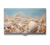 HETPLSD Sea Shells And Starfish Business Card Holder, Slim Metal Name Cards Organizer, Professional Business Card Case for Men & Women