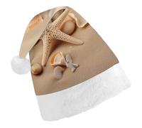 HETPLSD Seashells Starfish on The Sand Santa Hat Adult Soft Christmas Hat Unisex Xmas Elf Felt Hats for Xmas New Year Party