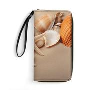 HETPLSD Seashells Starfish on The Sand Wallet, Long PU Leather Wallet with Wrist Strap, Large Capacity & Multi Card Holder Wallets