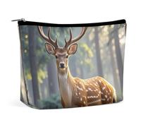 HETPLSD Sika Deer Cosmetic Bag PU Leather Makeup Bag with Zipper, Portable Travel Toiletry Organizer for Women Men