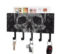 HETPLSD Skull Skeleton_78535913 Key Holder for Wall, 5 Hooks Self Adhesive Key Rack with Mail Organizer, PU Leather Entryway Organizer for Keys, Wallet, Mudroom & Bathroom, 7.1"x4.3"