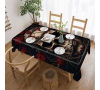 HETPLSD Skull with Red Rose Tablecloth 60"x86" Rectangle Table Cloth, Washable Durable Polyester Fabric, Dining Table Cover for Kitchen, Party & Outdoor Picnic - Machine Washable