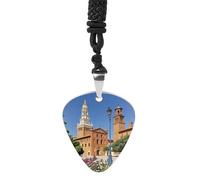 HETPLSD Spanish Cities Guitar Pick Necklace Titanium Steel Guitar Pick Pendant Cool Rock Music Necklace for Women Men