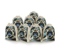 HETPLSD The Silent Monkey Drawstring Gift Bag 8-Pack Muslin Bags 5x6.7in | Reusable Produce Bags Drawstring Jewelry Pouches for Travel, Small Pouches Sachet Bag for Gift Favor, Wedding Party Supplies