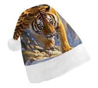 HETPLSD Tiger Descending Mountain Santa Hat Adult Soft Christmas Hat Unisex Xmas Elf Felt Hats for Xmas New Year Party