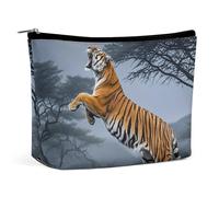 HETPLSD Tiger Moon Cosmetic Bag PU Leather Makeup Bag with Zipper, Portable Travel Toiletry Organizer for Women Men