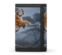 HETPLSD Tiger Moon Wallet, Unisex Tri-Fold Wallet with Card Slots & Keychain, Lightweight & Minimalist Wallets for Travel, Daily Use, Gifts