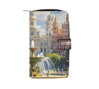 HETPLSD Tourism City Bifold Wallet for Men & Women, Slim PU Leather Wallets with 12 Card Slots | Zipper Cash Pocket | ID Window, Compact Travel Wallet for Daily Use