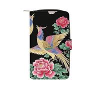 HETPLSD Two Phoenixes Bifold Wallet for Men & Women, Slim PU Leather Wallets with 12 Card Slots | Zipper Cash Pocket | ID Window, Compact Travel Wallet for Daily Use