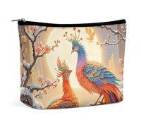 HETPLSD Two Phoenixes in Winter Cosmetic Bag PU Leather Makeup Bag with Zipper, Portable Travel Toiletry Organizer for Women Men
