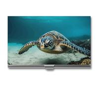 HETPLSD Underwater Diving Sea Turtle Business Card Holder, Slim Metal Name Cards Organizer, Professional Business Card Case for Men & Women