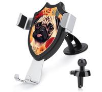 HETPLSD Universal Car Phone Holder Mount with Air Vent Clip & Suction Cup, Pug Flower Phone Holder Strong Cellphone Car Mount for Dashboard/Windshield, Fit All Phones