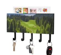 HETPLSD Vancouver Golf Course Key Holder for Wall, 5 Hooks Self Adhesive Key Rack with Mail Organizer, PU Leather Entryway Organizer for Keys, Wallet, Mudroom & Bathroom, 7.1"x4.3"