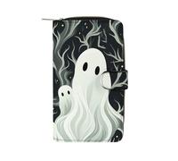 HETPLSD White Patterned Ghost Bifold Wallet for Men & Women, Slim PU Leather Wallets with 12 Card Slots | Zipper Cash Pocket | ID Window, Compact Travel Wallet for Daily Use