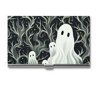 HETPLSD White Patterned Ghost Business Card Holder, Slim Metal Name Cards Organizer, Professional Business Card Case for Men & Women