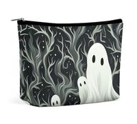 HETPLSD White Patterned Ghost Cosmetic Bag PU Leather Makeup Bag with Zipper, Portable Travel Toiletry Organizer for Women Men