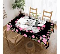 HETPLSD White Skull & Pink Cherry Blossoms Tablecloth 55"x70" Rectangle Table Cloth, Washable Durable Polyester Fabric, Dining Table Cover for Kitchen, Party & Outdoor Picnic - Machine Washable