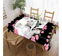 HETPLSD White Skull & Pink Cherry Blossoms Tablecloth 60"x120" Rectangle Table Cloth, Washable Durable Polyester Fabric, Dining Table Cover for Kitchen, Party & Outdoor Picnic - Machine Washable