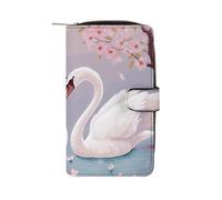 HETPLSD White Swans with Pink Floral Tree Bifold Wallet for Men & Women, Slim PU Leather Wallets with 12 Card Slots | Zipper Cash Pocket | ID Window, Compact Travel Wallet for Daily Use