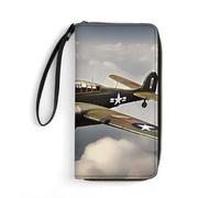 HETPLSD World War 2 Aircraft Airplane Wallet, Long PU Leather Wallet with Wrist Strap, Large Capacity & Multi Card Holder Wallets