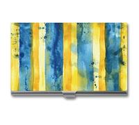 HETPLSD Yellow And Blue Pattern Business Card Holder, Slim Metal Name Cards Organizer, Professional Business Card Case for Men & Women