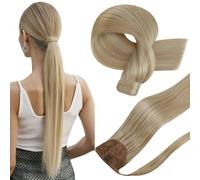Hetto Blonde Ponytail Hair Extensions, Long Straight Ponytail Extension Real Human Hair 22 Inch 100g 14/613 Blonde Highlight Ponytail Human Hair Natural Thick
