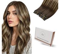 Hetto Butterfly Weft Hair Extensions Real Human Hair 18 Inch 100g Balayage Dark Brown Mix Honey Blonde PU OVO Seamless Human Hair Wefts Extensions Glueless Natural Looking #4/27/4