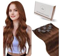 Hetto Clip in Hair Extensions Real Human Hair 18 Inch 120g 7pcs Dark Auburn Copper - Full Head Human Hair Clip in Extensions, Easy Wear Straight Lightweight Secure Hold for Party Night Out #33