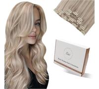 Hetto Clip in Hair Extensions Real Human Hair Ash Blonde Mix Bleach Blonde 22 Inch - Reusable Clip in Human Hair Pieces, Straight Clip Ins for Dating & Weekend Outings 5pcs 80g