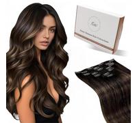 Hetto Clip in Hair Extensions Real Human Hair Balayage Brown 16 Inch 120g 7pcs - Easy Wear Full Head Hair Extensions Clip in Human Hair #2/8/2 Brown Ombre Clip Ins Hairpieces for Casual Days