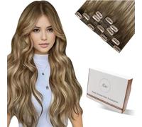 Hetto Clip in Hair Extensions Real Human Hair Balayage Light Brown Mix Dark Blonde - Sleek Seamless Hairpieces Clip in Human Hair, Comfort Wear for Workdays 80g 5pcs 14 Inch #8/16/8