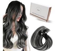 Hetto K Tip Hair Extensions Real Human Hair Straight Black Ombre Silver #1B/Silver/1B 50g 50strands 14 Inch - U Tip Keratin Prebonded Hair Hot Fusion