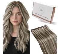 Hetto Light Brown Hair Extensions Human Hair Real Weft 100g 22 Inch Remy Straight Highlight Light Brown & White Blonde Sew in Hair Extensions Invisible Double Weft Weave #p8/60