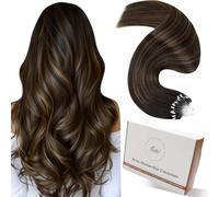 Hetto Micro Beads Hair Extensions 24 Inch Balayage Darkest Brown to Light Brown Micro Loop Real Human Hair Remy Straight Micro Ring Hair Extensions 50g 50s #2/8/2