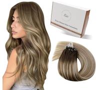 Hetto Micro Beads Hair Extensions Balayage Brown to Blonde 22 Inch - Straight No Glue Micro Rings Real Human Hair, Easy Remove Hairpieces for Temporary Styling #3/8/22 50g 50strands