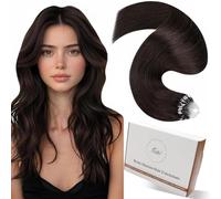 Hetto Micro Beads Hair Extensions Brown 20 Inch Straight Micro Rings Extensions Easy Apply Reusable Hair Extensions Natural Looking Volume Boost #2 Darkest Brown 50g 50 Strands