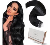 Hetto Micro Beads Hair Extensions Real Human Hair Black 20 Inch Straight Micro Rings Micro Loop Hair Extensions Seamless Remy Hairpieces for Women Daily Wear 50g 50strands #1