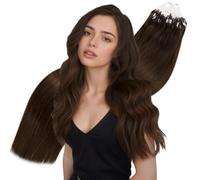 Hetto Micro Ring Hair Extensions Brown Micro Loop Hair Extensions Real Human Hair Dark Brown Micro Beads Extensions Silky Straight #4 14 Inch 50g 50 Strands