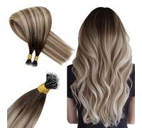 Hetto Nano Extensions Real Human Hair Blonde Remy Straight Balayage Dark Brown to Platinum Blonde Nano Beads Hair Extensions Invisible Ring 50s 50g 16 Inch #3/8/22